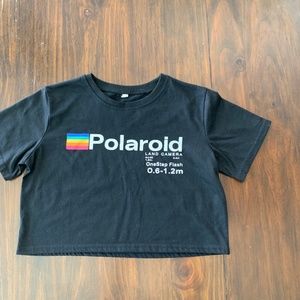 SHEIN polaroid black cropped rainbow flag tee